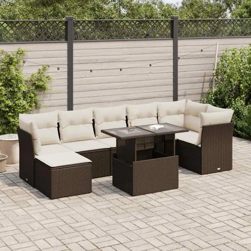 Loungeset voor tuin of terras met beige materiaal en gepoedercoat staal - Bruin en crème / met opbergruimte - Tuinsets