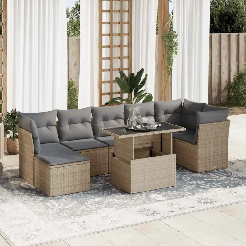 Loungeset voor tuin of terras met beige materiaal en gepoedercoat staal - Beige en grijs / met opbergruimte - Tuinsets