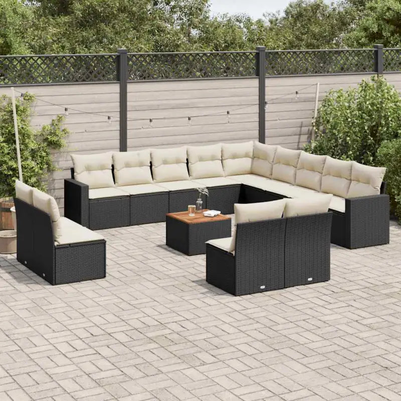 Loungeset voor tuin of terras met grijs materiaal en gepoedercoat staal - Zwart en crème - Tuinsets