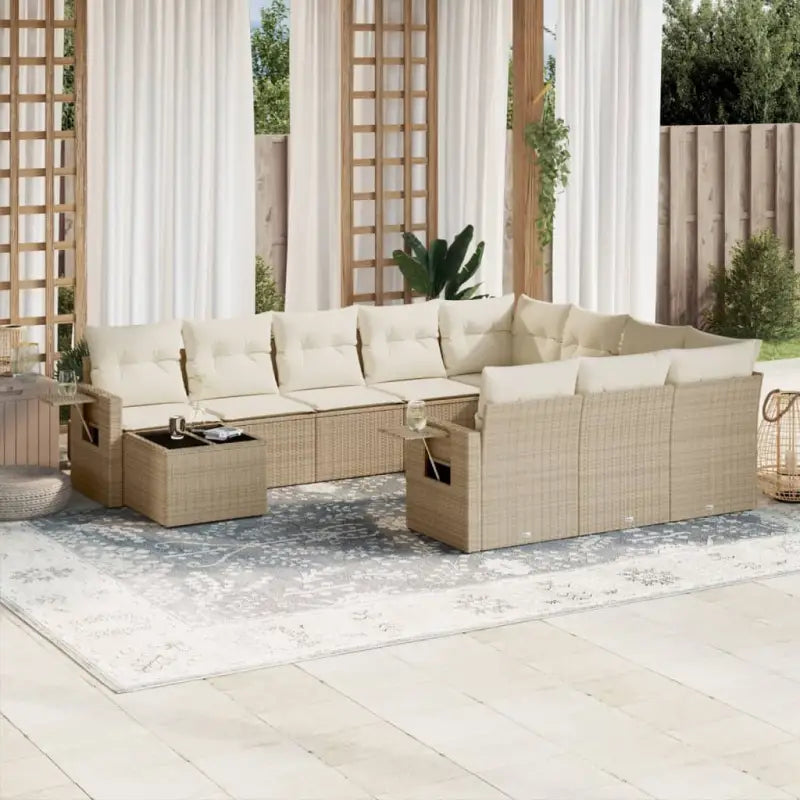 Loungéset voor tuin of terras met grijs materiaal en gepoedercoat staal - beige en crèmekleurig - Tuinsets
