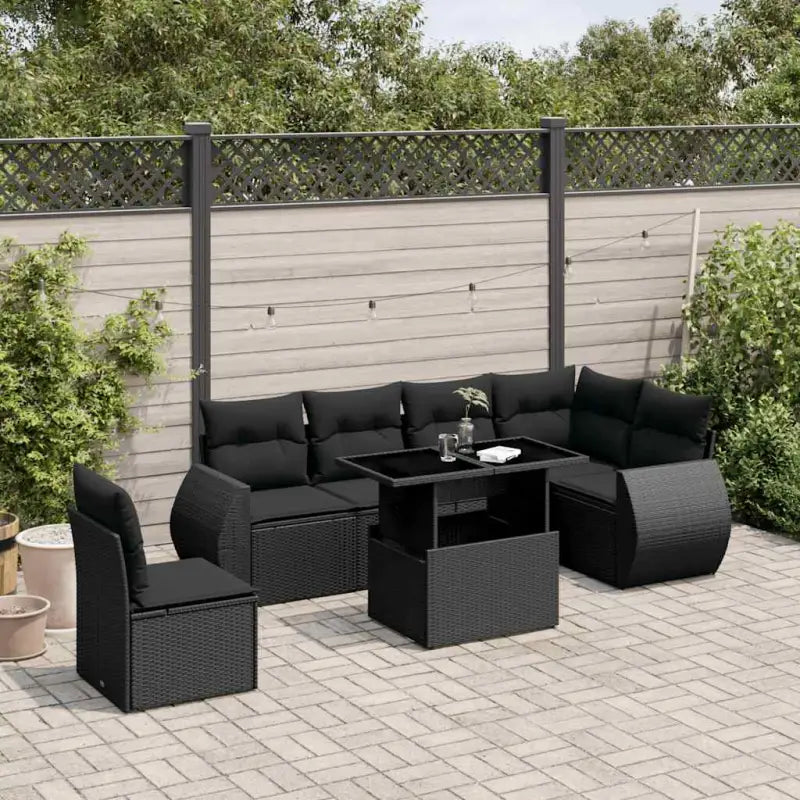 Loungeset voor tuin of terras met zwart materiaal en gepoedercoat staal - Zwart / Met tafel - Tuinsets