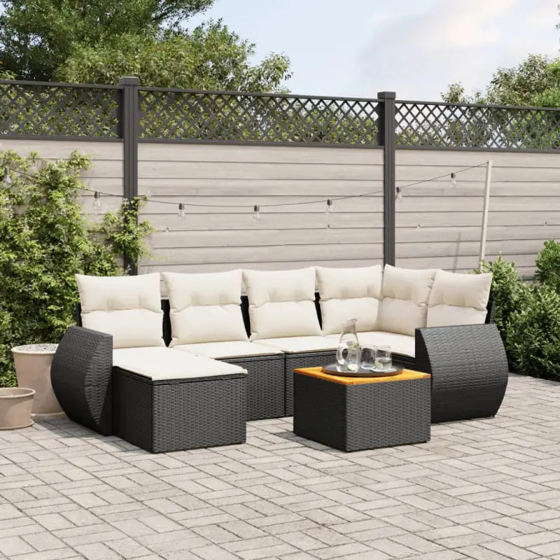 Loungeset voor tuin of terras met zwart materiaal en gepoedercoat staal - Zwart en crème - Tuinsets