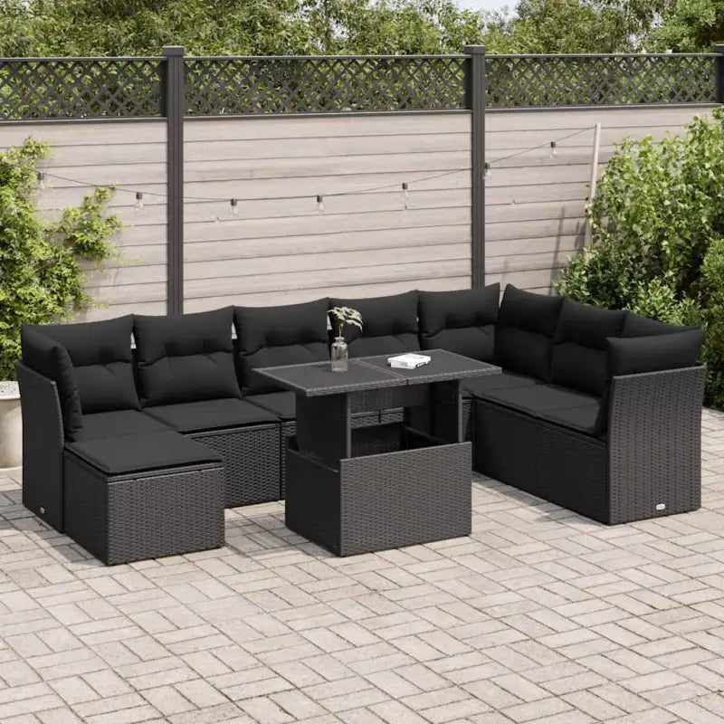 Loungeset voor tuin of terras van beige materiaal en gepoedercoat staal - Zwart / met opbergruimte - Tuinsets