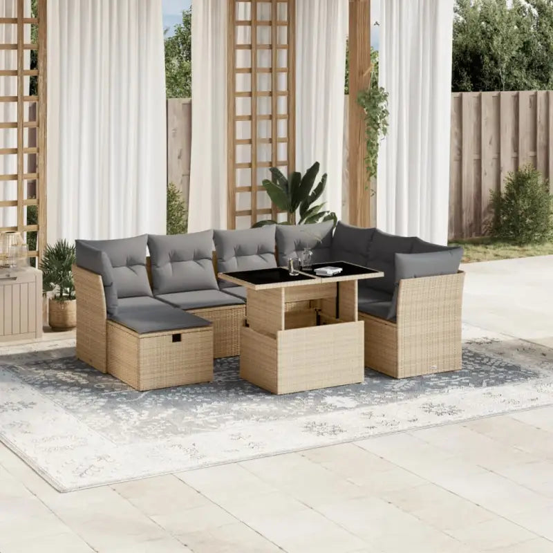 Loungeset voor tuin terras met zwart materiaal en gepoedercoat staal - Beige en grijs / Met tafel - Tuinsets