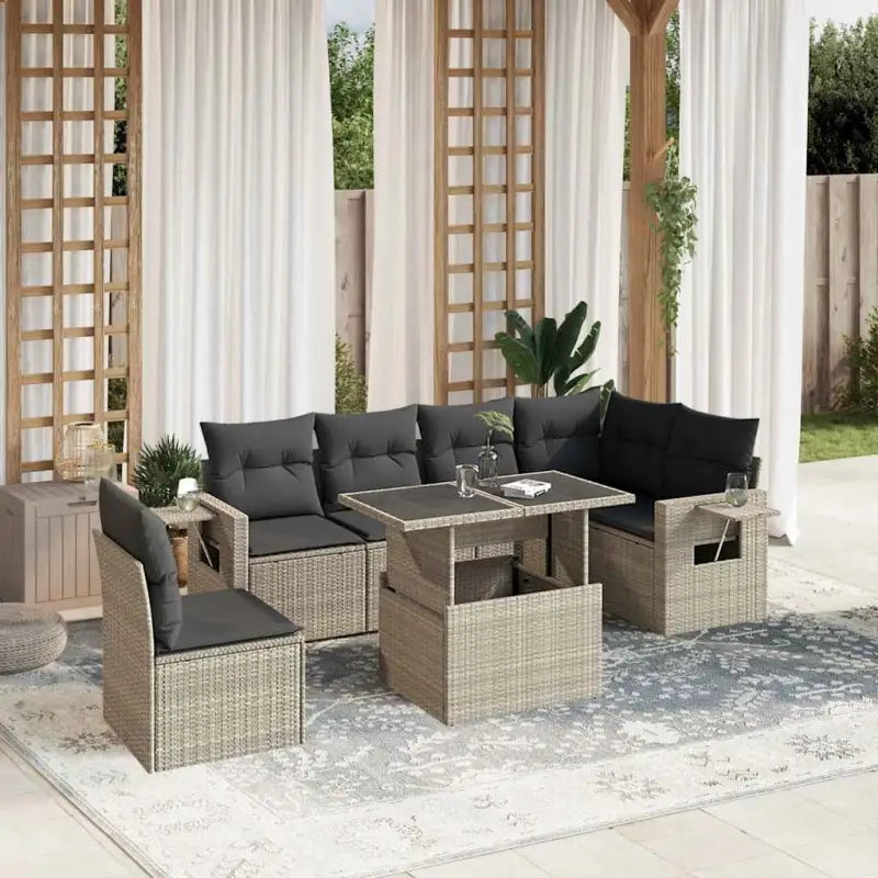 Loungetafel Tuinset met beige materiaal en gepoedercoat staal afmetingen - Lichtgrijs / Met tafel - Tuinsets