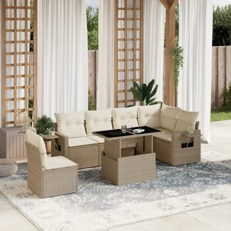 Loungetafel Tuinset met beige materiaal en gepoedercoat staal afmetingen - beige en crèmekleurig / Met tafel - Tuinsets