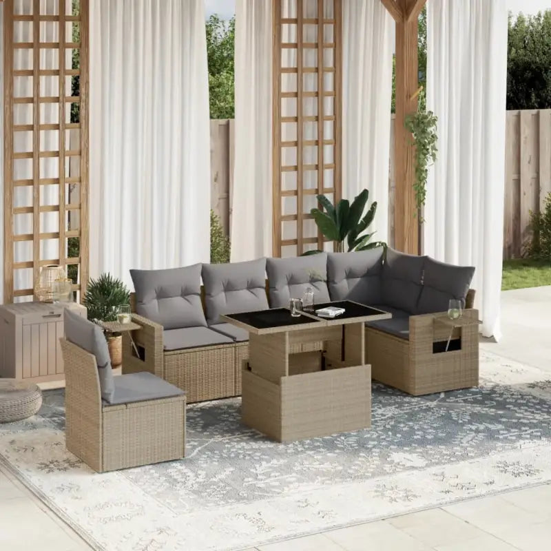 Loungetafel Tuinset met beige materiaal en gepoedercoat staal afmetingen - Beige en grijs / Met tafel - Tuinsets