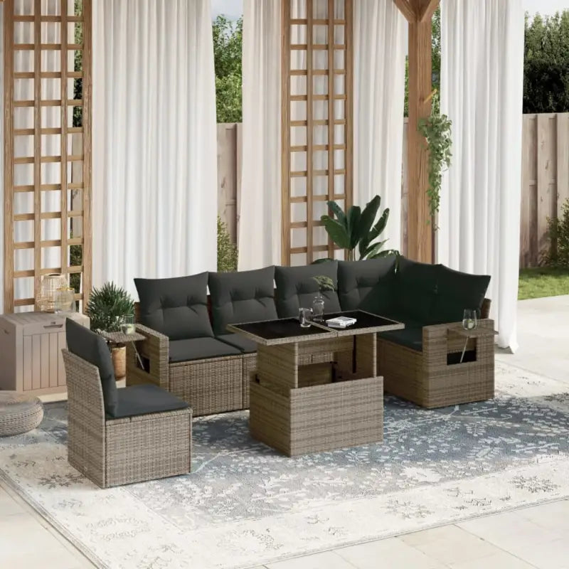 Loungetafel Tuinset met beige materiaal en gepoedercoat staal afmetingen - Grijs / Met tafel - Tuinsets