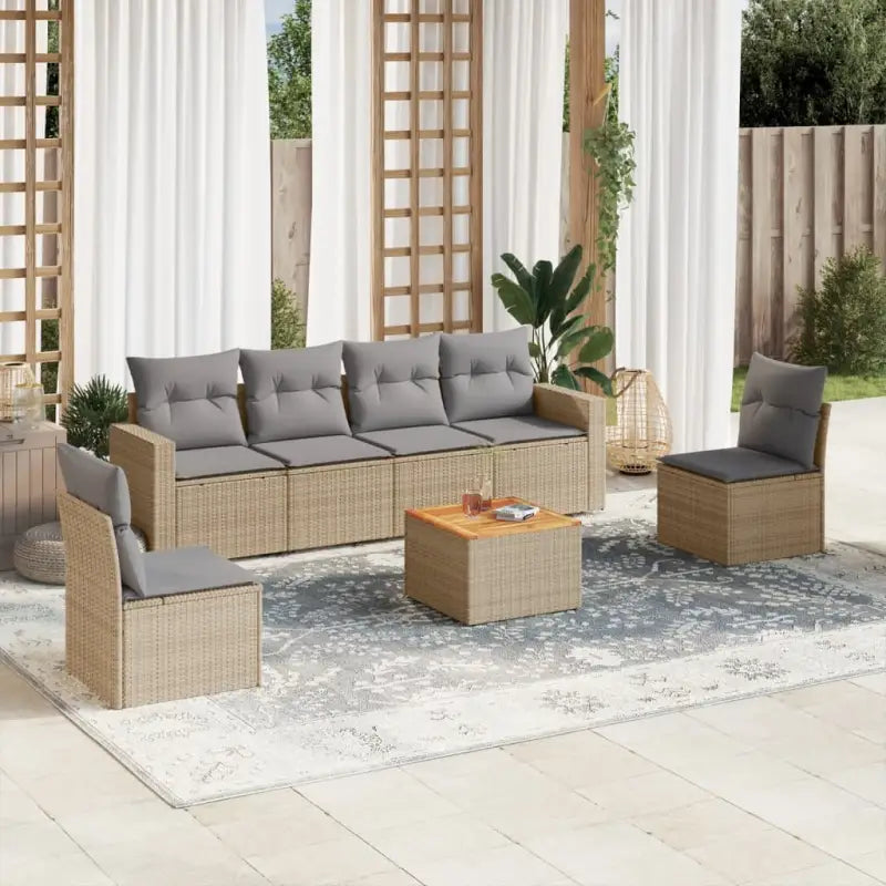 Loungetuigets van poly rattan en gepoedercoat staal voor tuin of terras - Beige en grijs - Tuinsets