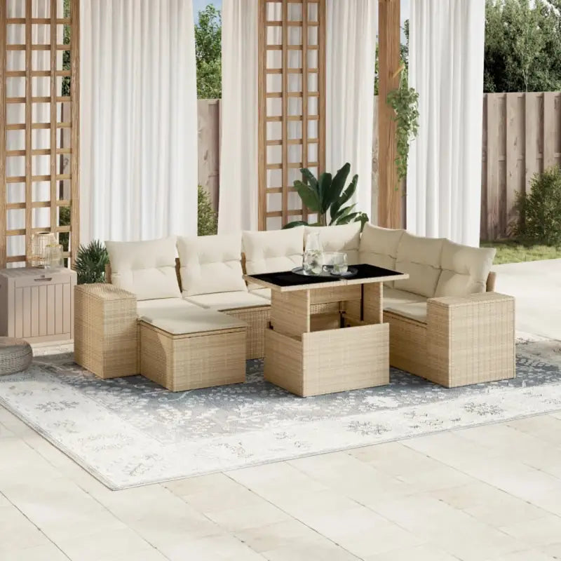 Loungetuina set met beige materiaal en gepoedercoat staal afmetingen - beige en crèmekleurig / Met tafel - Tuinsets