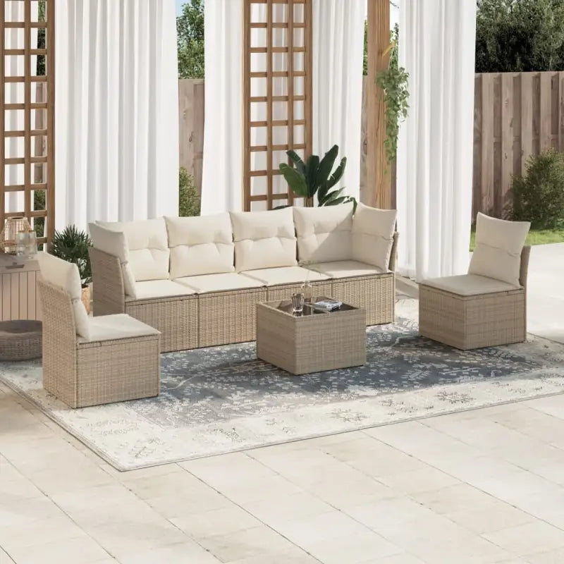 Loungetuinset in beige materiaal met gepoedercoat staal en waterdichte tas - beige en crèmekleurig / Met tafel