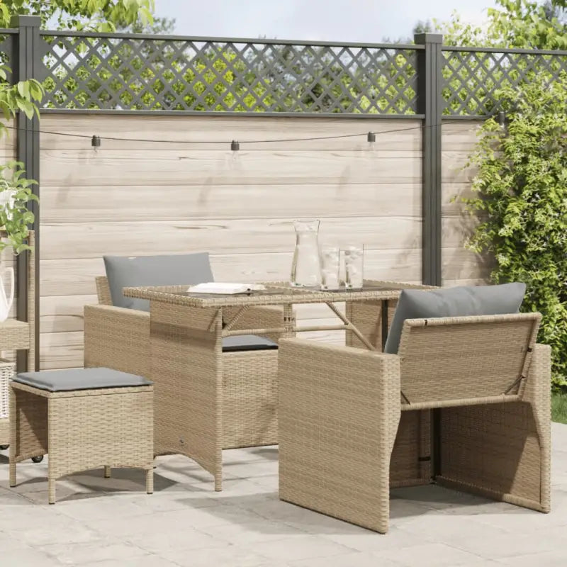 Loungetuinset in Zwart Materiaal met Poly Rattan en Gepoedercoat Staal - beige en lichtgrijs - Tuinsets