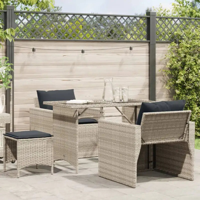 Loungetuinset in Zwart Materiaal met Poly Rattan en Gepoedercoat Staal - Lichtgrijs - Tuinsets