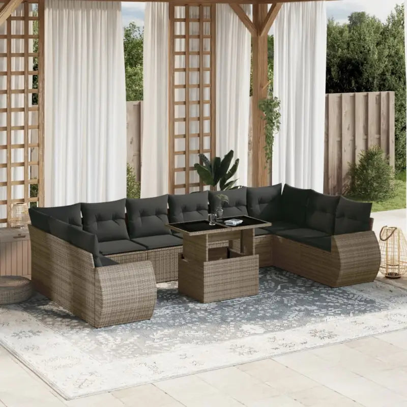 Loungetuinset met beige materiaal en gepoedercoat staal afmetingen - Grijs / Met tafel - Tuinsets