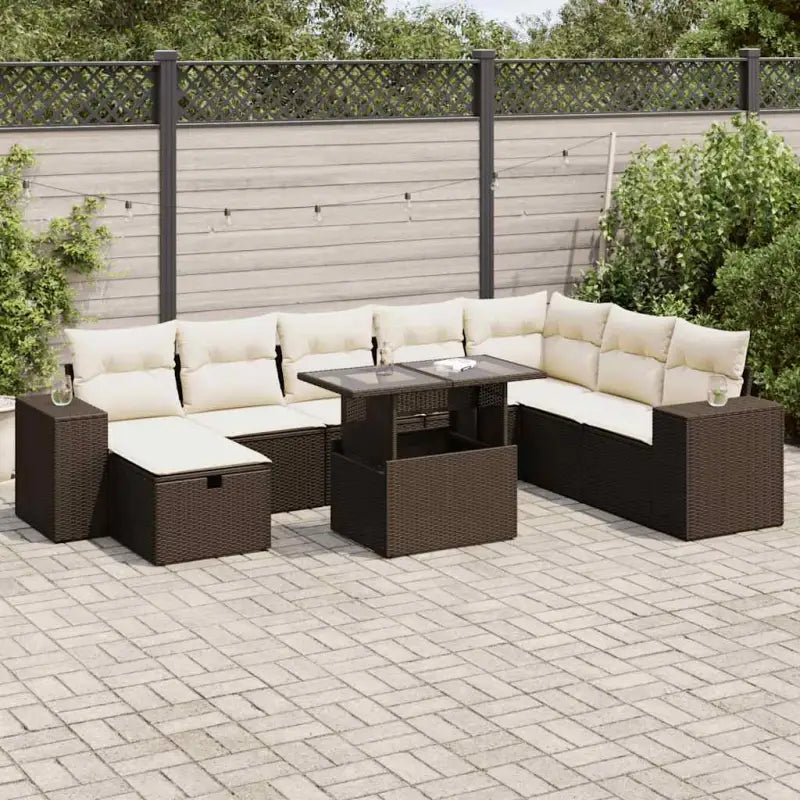 Loungetuinset met beige materiaal en gepoedercoat staal afmetingen - Bruin en crème / met opbergruimte - Tuinsets