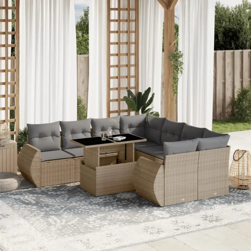 Loungetuinset met beige materiaal en gepoedercoat staal afmetingen - Beige en grijs / zonder opbergruimte - Tuinsets