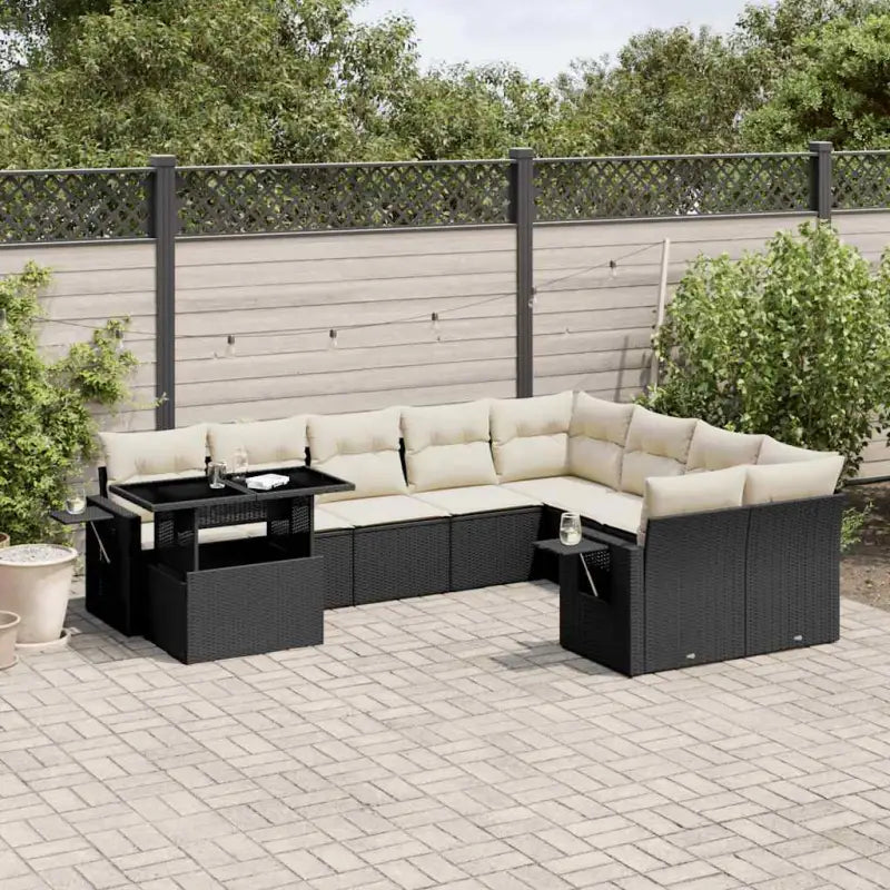Loungetuinset met beige materiaal en gepoedercoat staal afmetingen - Zwart en crème - Tuinsets