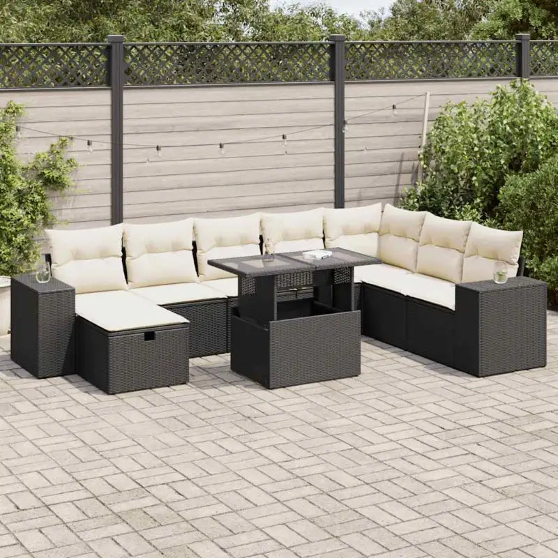 Loungetuinset met beige materiaal en gepoedercoat staal afmetingen - Zwart en crème / met opbergruimte - Tuinsets