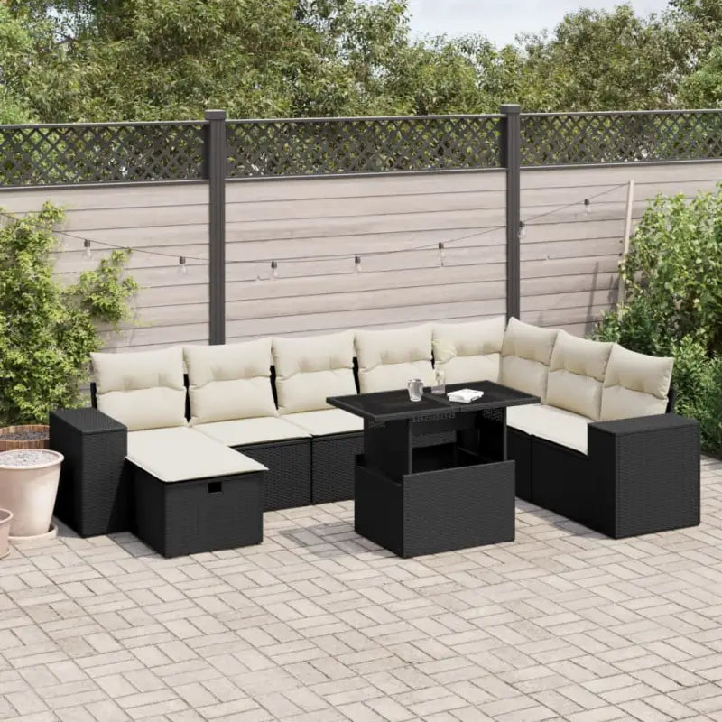 Loungetuinset met beige materiaal en gepoedercoat staal afmetingen - Zwart en crème / zonder opbergruimte - Tuinsets