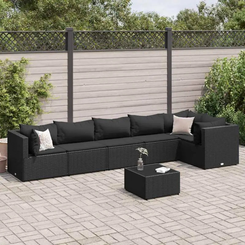 Loungetuinset met bruin materiaal en gepoedercoat staal voor buitengevoel - Zwart / 3x hoek + 3x midden + Tafel