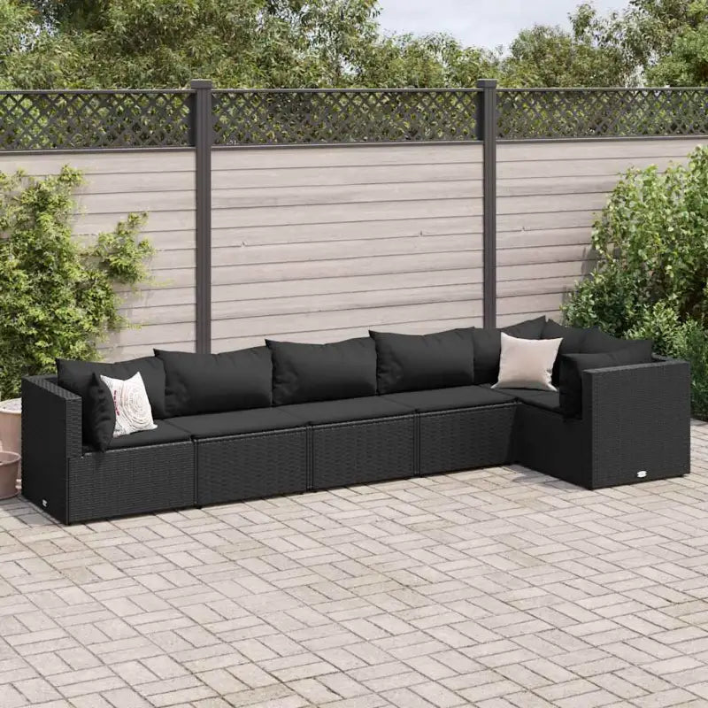Loungetuinset met bruin materiaal en gepoedercoat staal voor buitengevoel - Zwart / 3x hoek + 3x midden - Tuinsets