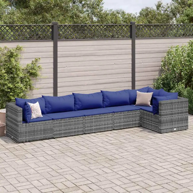 Loungetuinset met bruin materiaal en gepoedercoat staal voor buitengevoel - Grijs en blauw / 3x hoek + 3x midden