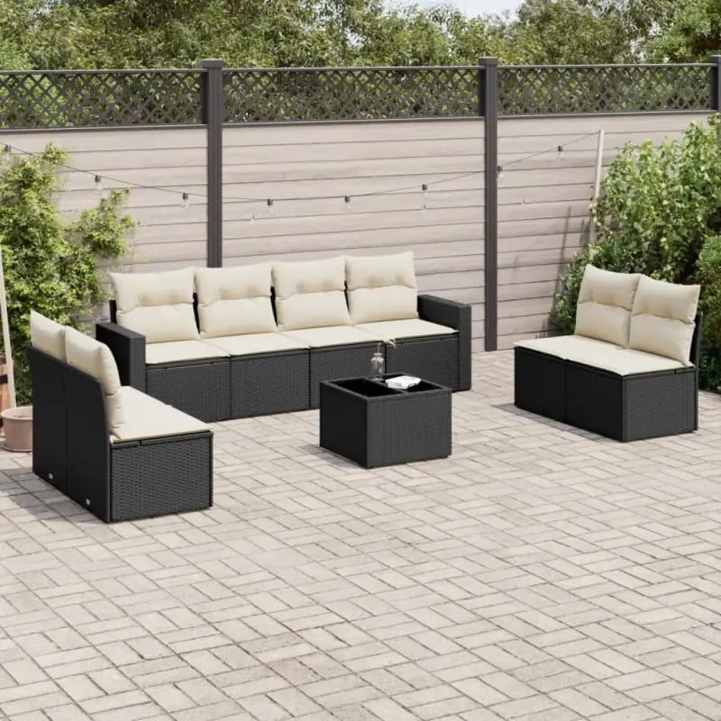 Loungetuinset van beige materiaal en gepoedercoat staal afmetingen - Zwart en crème / Met tafel - Tuinsets