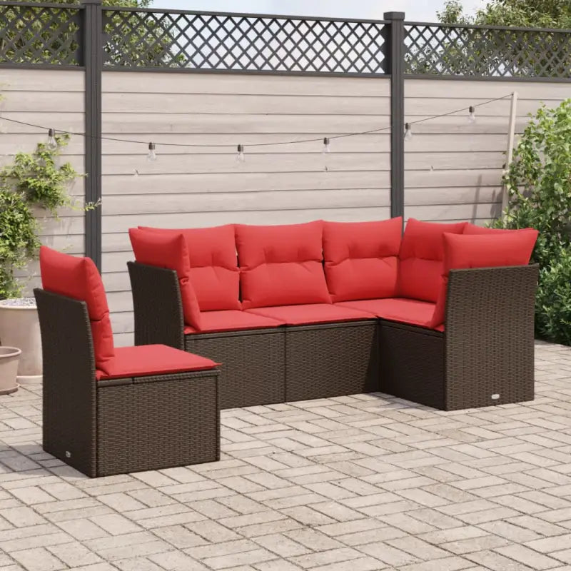 Loungetuinset van bruin materiaal en gepoedercoat staal met afmetingen - Bruin en rood / Zonder tafel - Tuinsets