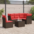 Loungetuinset van bruin materiaal en gepoedercoat staal met afmetingen - Bruin en rood / Met tafel - Tuinsets