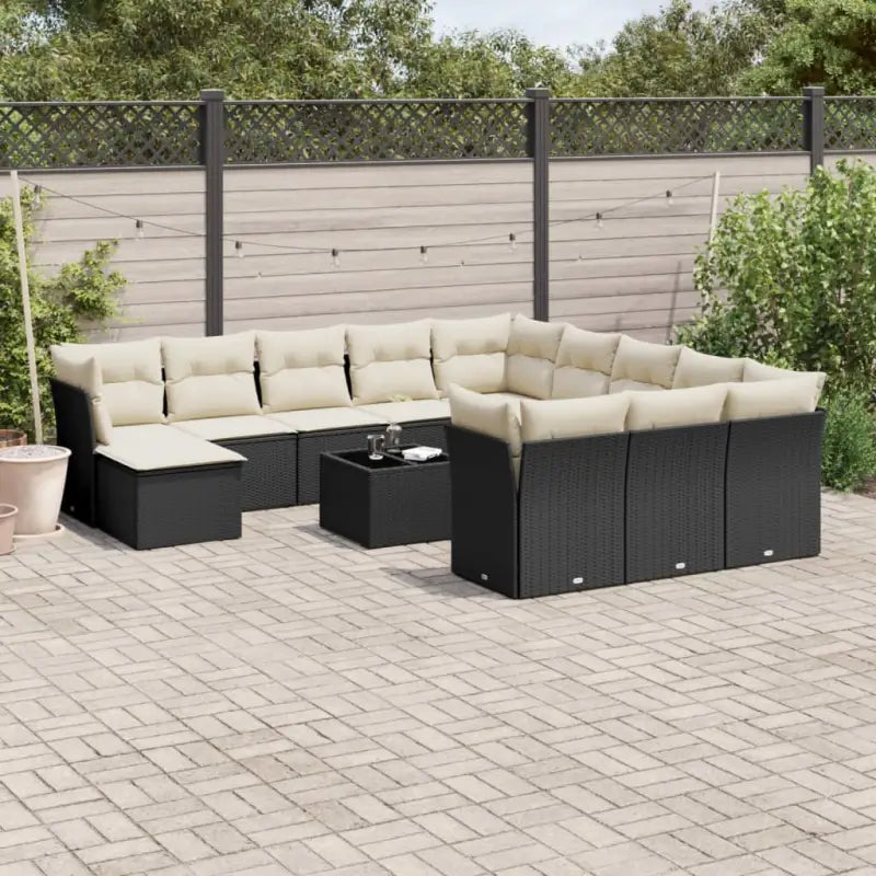 Loungetuinset van gepoedercoat staal met beige materiaal afmetingen - Zwart en crème / Met tafel - Tuinsets