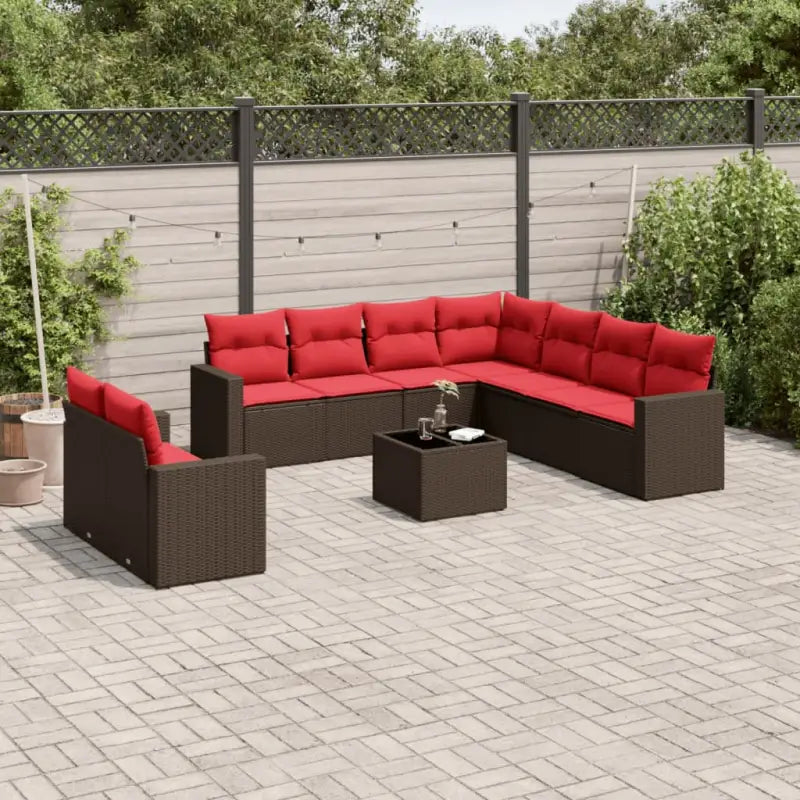 Loungetuinset van grijs materiaal met gepoedercoat staal en afmetingen - Bruin en rood / Met tafel - Tuinsets