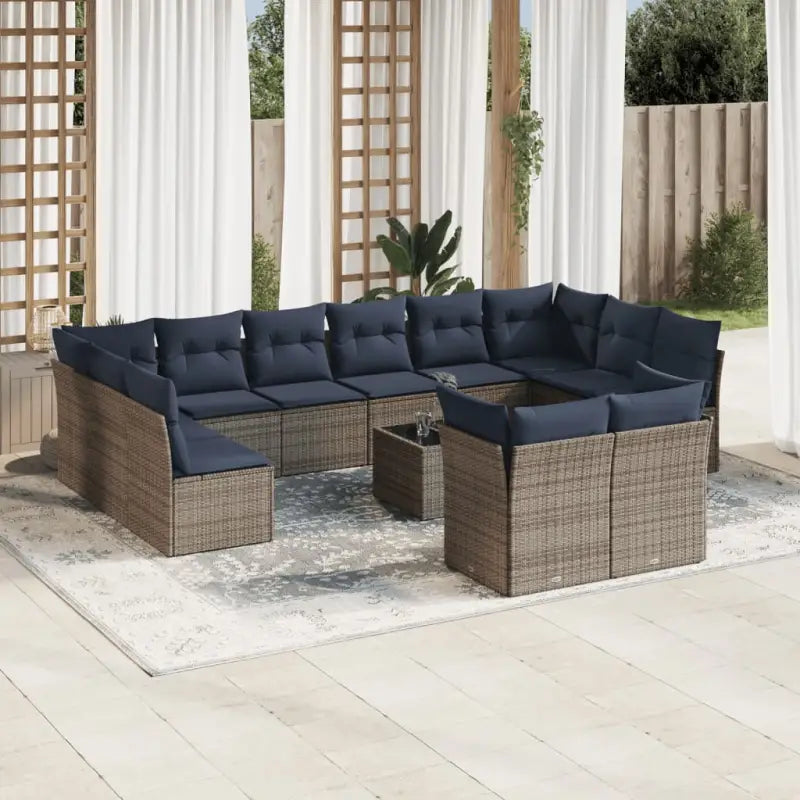 Loungetuinset van poly rattan en gepoedercoat staal in zwart materiaal - Beige en grijs / Met tafel - Tuinsets
