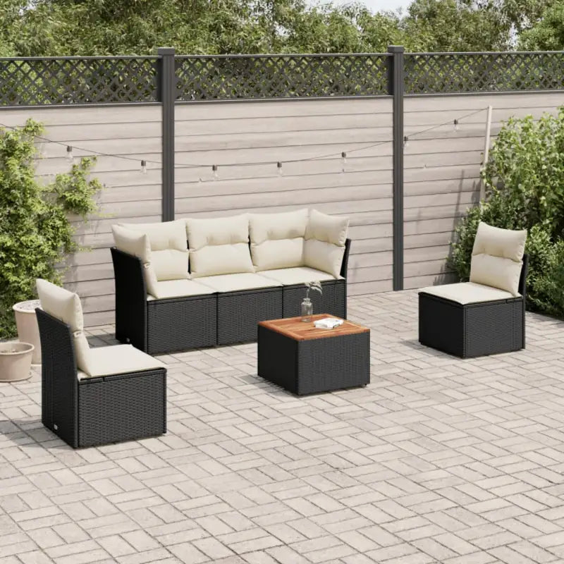 Loungetuinset van poly rattan en gepoedercoat staal met ideale afmetingen - Zwart en crème - Tuinsets