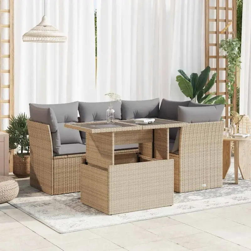 Loungetuinset van zwart gepoedercoat staal met comfortabele afmetingen - Beige en grijs / met opbergruimte - Tuinsets