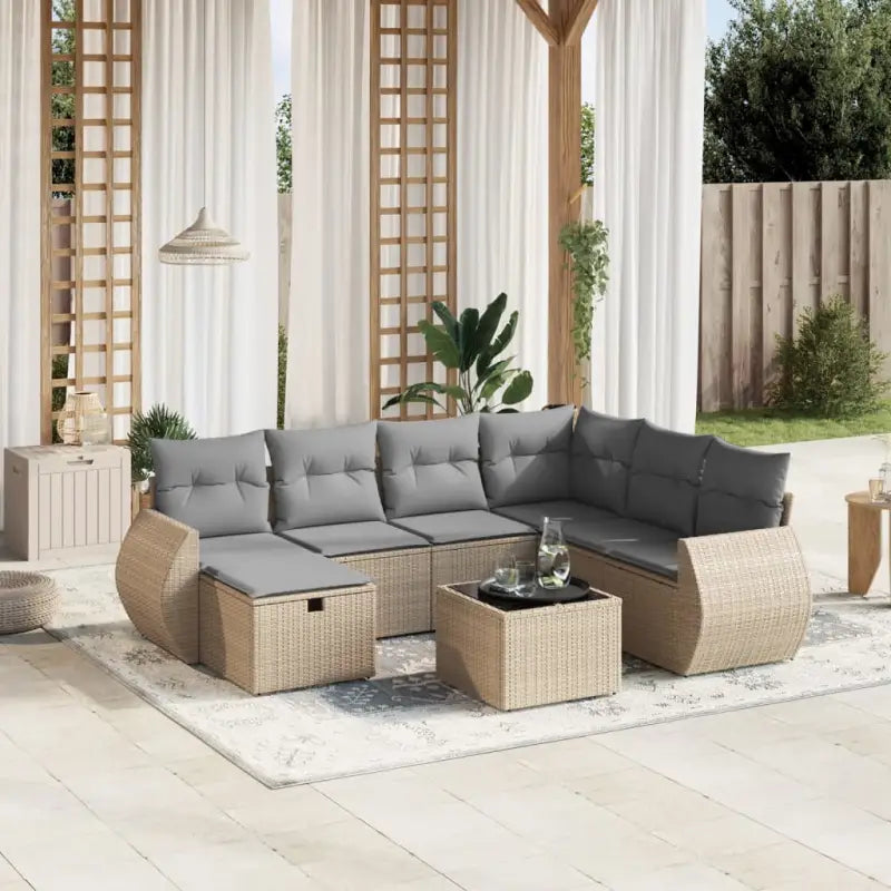 Loungetuinset van zwart materiaal en gepoedercoat staal met afmetingen - Beige en grijs / Met tafel - Tuinsets