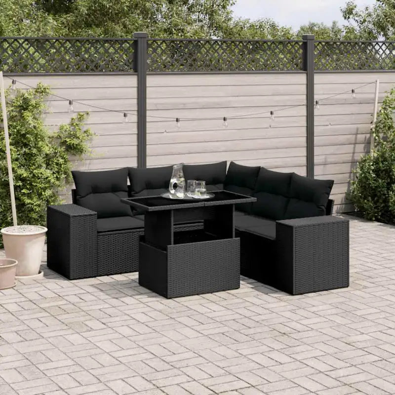 Loungetuinset van zwart materiaal en gepoedercoat staal afmetingen - Zwart / Met tafel - Tuinsets