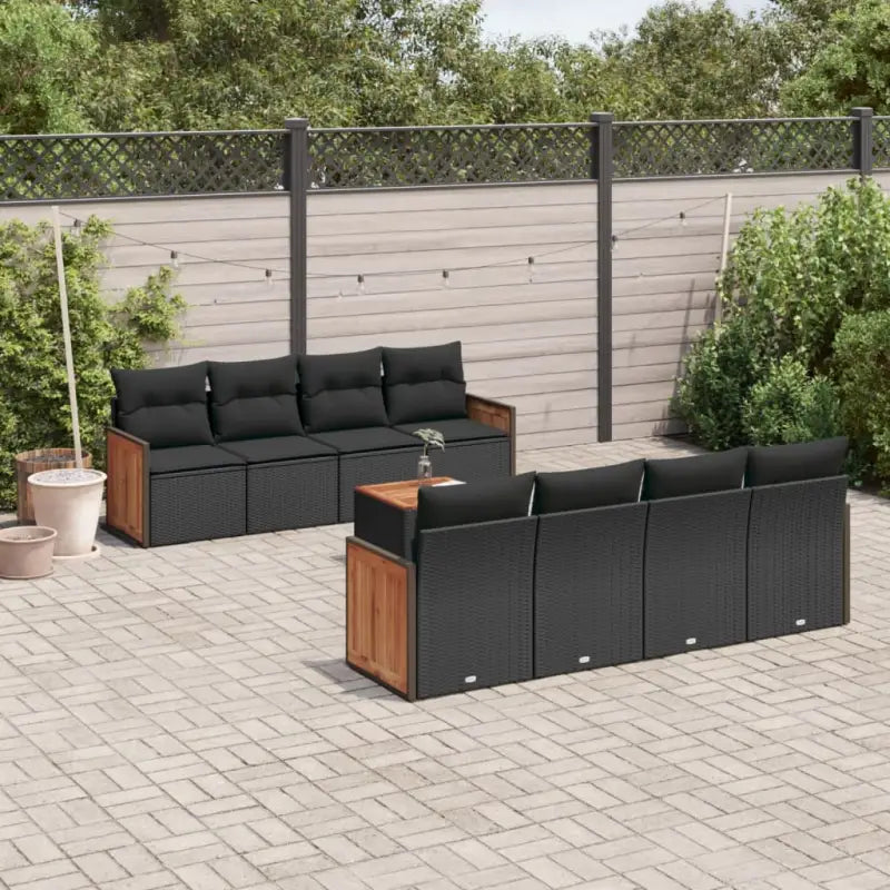 Loungevuurset in zwart materiaal met poly rattan en gepoedercoat staal - Zwart - Tuinsets