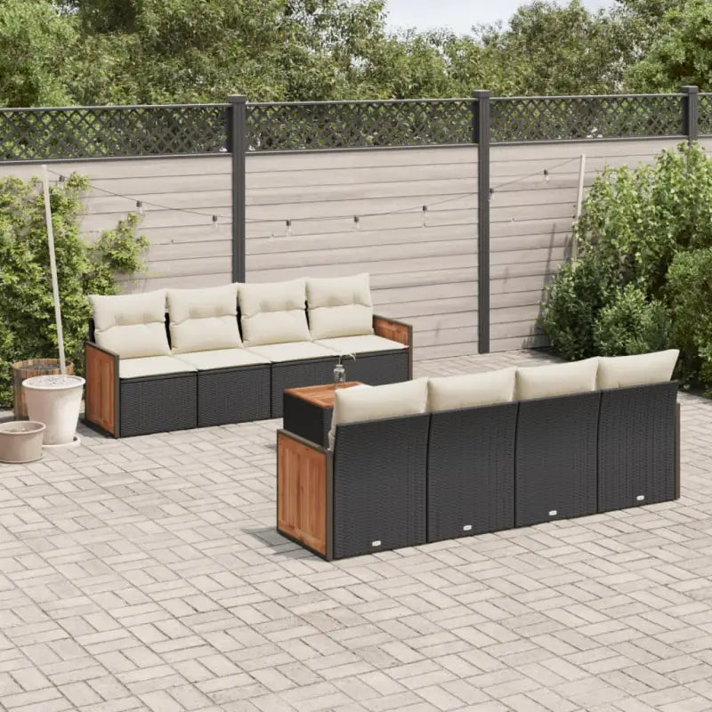 Loungevuurset in zwart materiaal met poly rattan en gepoedercoat staal - Zwart en crème - Tuinsets