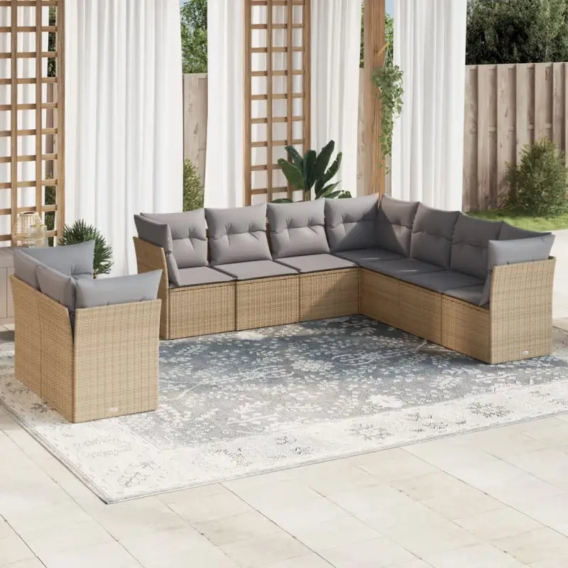 Loungezet met poly rattan en comfortabele zitervaring - Beige en grijs / Met tafel - Tuinsets