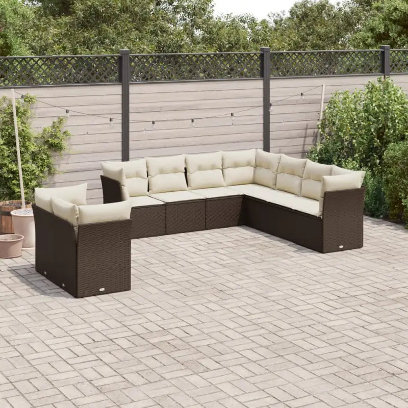 Loungezet met poly rattan en comfortabele zitervaring - Bruin en crème / Met tafel - Tuinsets