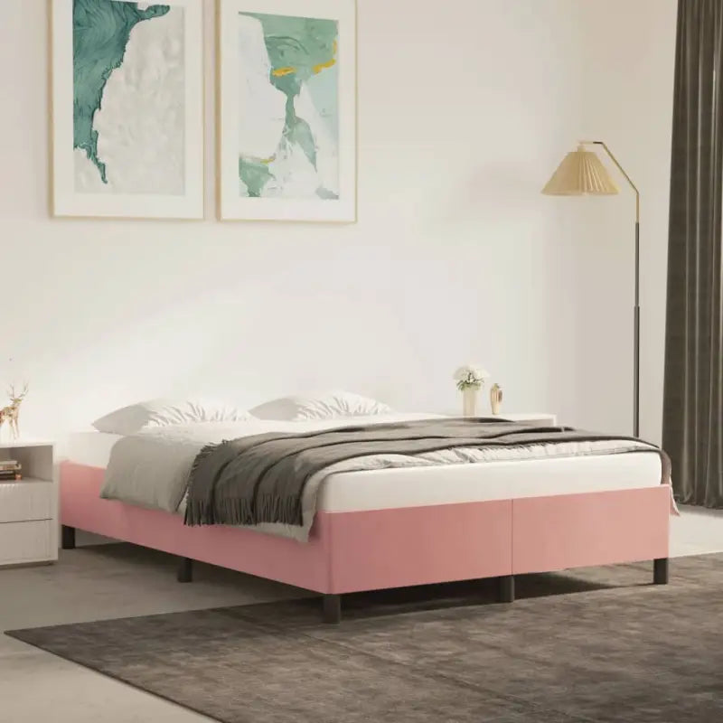 Luxe bedframe met multiplex lattenbodem en zachte fluwelen bekleding - Roze / 140 x 190 cm / 35 cm - Bedden & bedframes