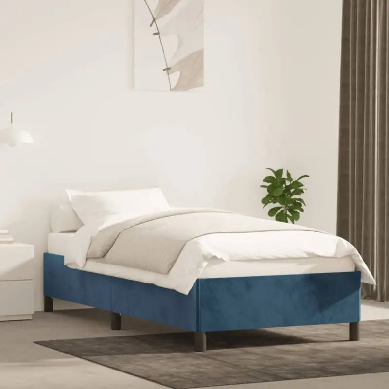 Luxe bedframe met multiplex lattenbodem en zachte fluwelen bekleding - Donkerblauw / 90 x 190 cm / 35 cm - Bedden &