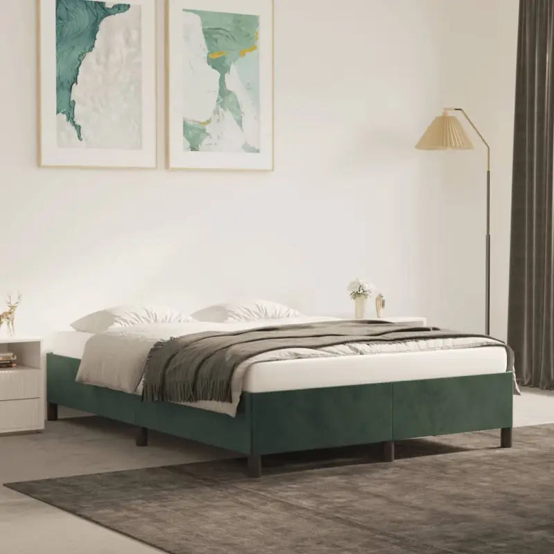 Luxe bedframe met multiplex lattenbodem en zachte fluwelen bekleding - Donkergroen / 140 x 190 cm / 35 cm - Bedden &