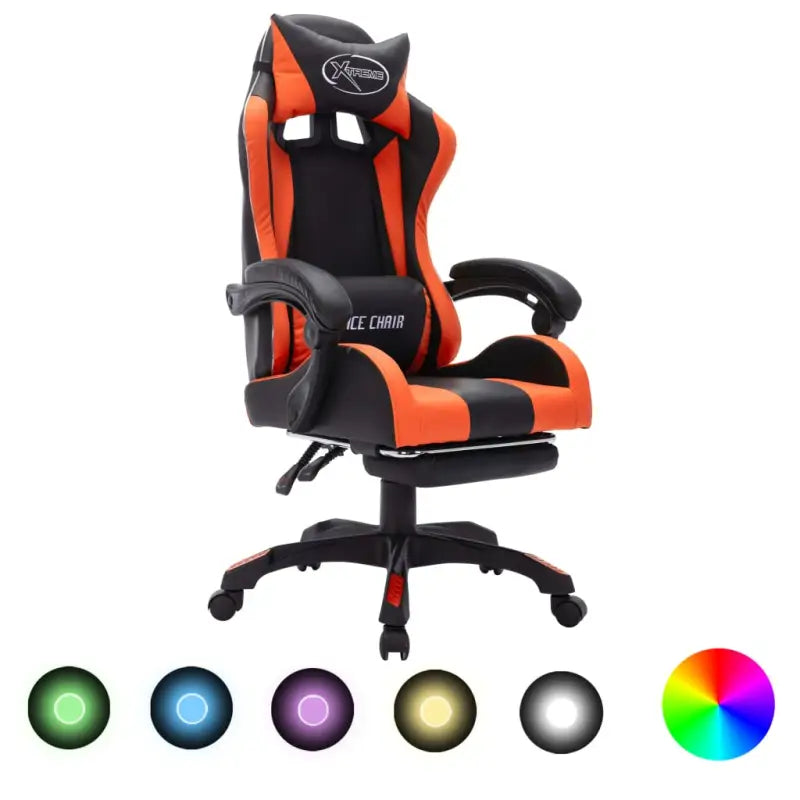 Luxe gamestoel met RGB LED en hoogte verstelbaar kunstlederen bekleding - Oranje en zwart / 1 / Met voetensteun