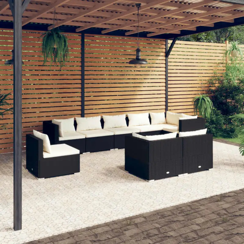 Luxe poly rattan tuinset met waterbestendig materiaal en diepe zitting - Zwart en crème / 4x midden + 5x hoek - Tuinsets