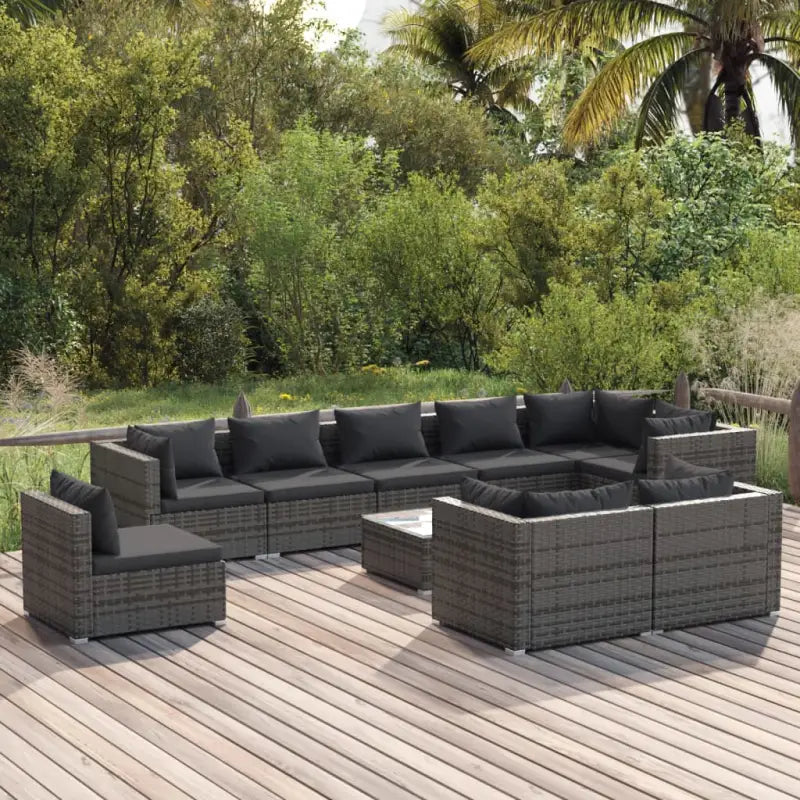 Luxe poly rattan tuinset met waterbestendig materiaal en diepe zitting - Grijs en antraciet / 5x hoek + 4x midden
