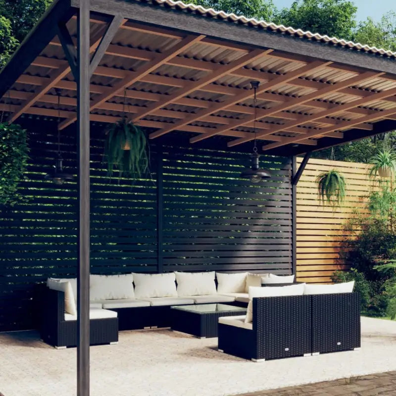 Luxe poly rattan tuinset met waterbestendig materiaal en diepe zitting - Zwart en crème / 3x hoek + 6x midden + Tafel