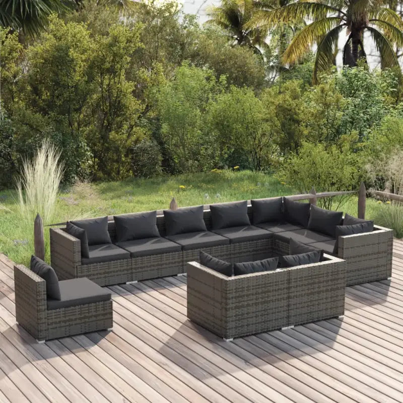 Luxe poly rattan tuinset met waterbestendig materiaal en diepe zitting - Grijs en antraciet / 5x hoek + 5x midden