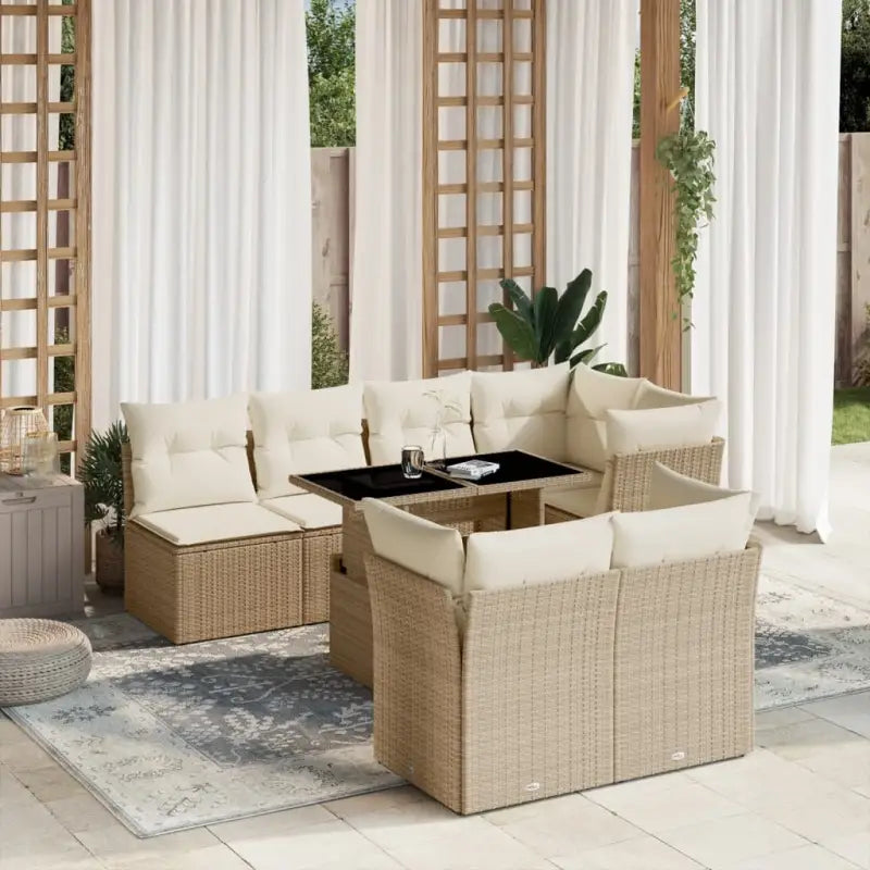 Luxueuze loungeset van zwart materiaal en gepoedercoat staal - beige en crèmekleurig - Tuinsets