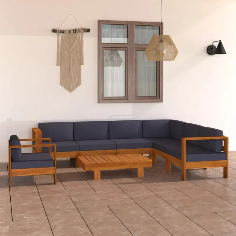 Massief acaciahout loungeset met afmetingen middenbank voor tuin en terras - Donkergrijs / hoek + 5x midden + Fauteuil
